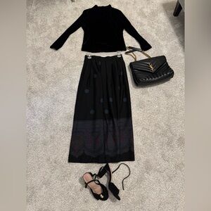 Meadowbank Long Black And Turquoise 100% Silk Skirt Size 8